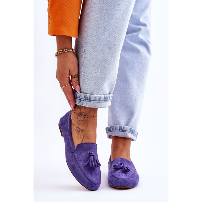 FB1 Suede Classic Loafers With Tassels Purple Averil 1