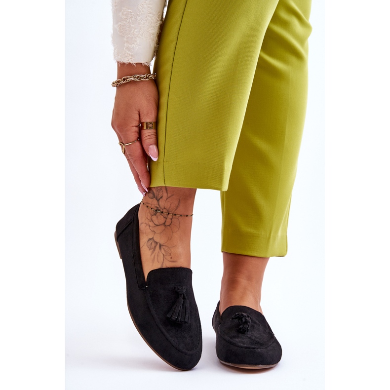 FB1 Suede Classic Loafers With Tassels Black Averil 1