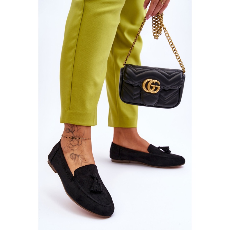 FB1 Suede Classic Loafers With Tassels Black Averil 2