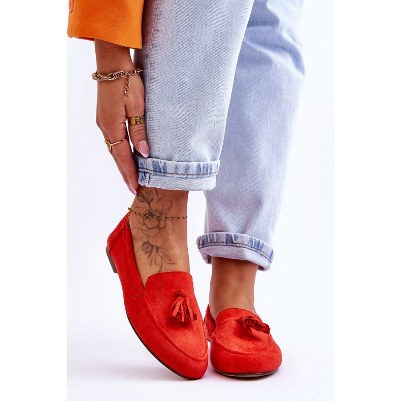 Suede Classic Loafers With Tassels Dark Orange Averil 1