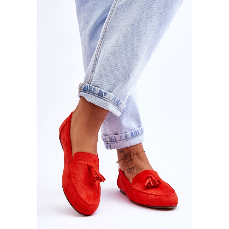 Suede Classic Loafers With Tassels Dark Orange Averil 2