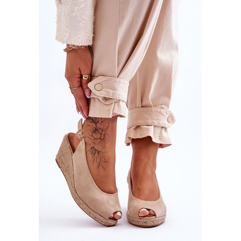 Elsie Beige Suede Wedge Sandals brown 1