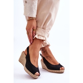 Suede Wedge Sandals Black Elsie 2