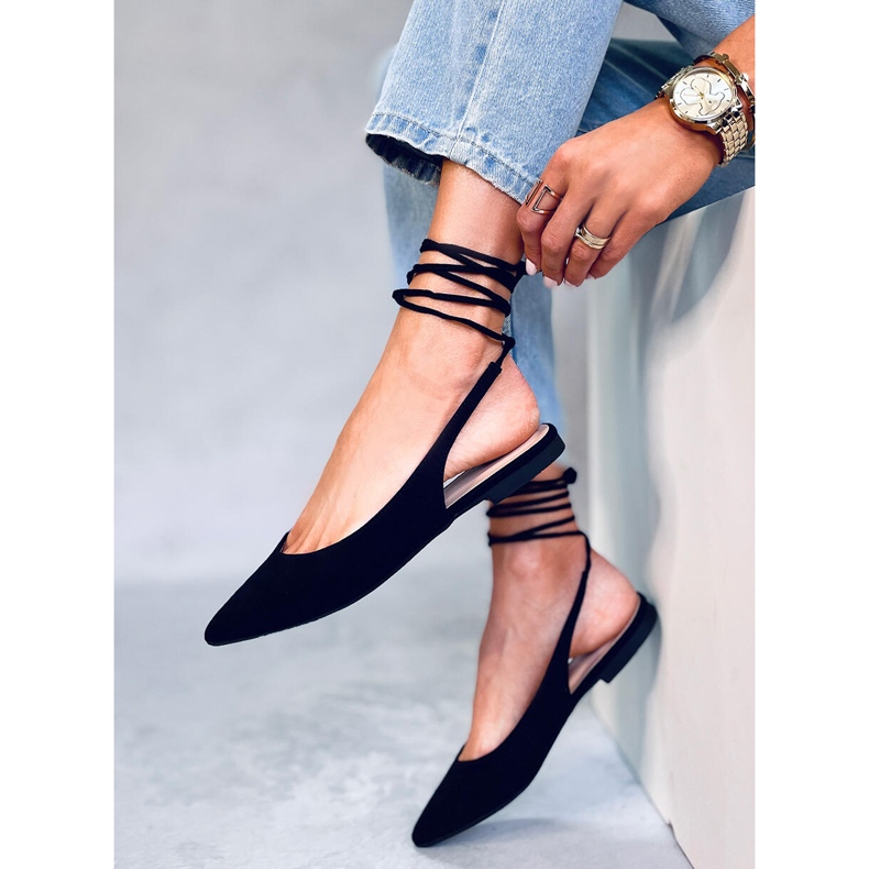 PA1 Dentoni Black lace-up ballet flats 2