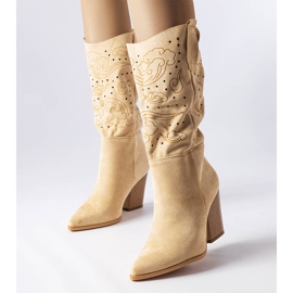 Beige cowboy boots with openwork uppers from Guibord 1
