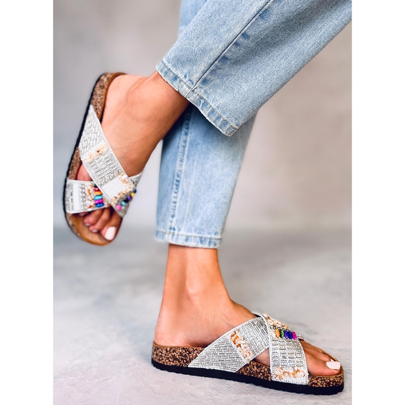 PA1 Rezai White beaded cork slides 1