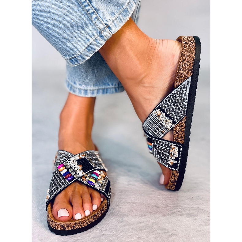 PA1 Rezai Black beaded cork slides 1