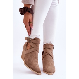 FI1 Women's Suede Cowboy Boots Dark Beige Dennise 1