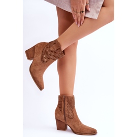 FB1 Women's Suede Cowboy Boots On Heel Brown Norvella beige 2