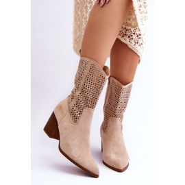 FB1 Women's Tall Suede Cowboy Boots Beige Turner 1