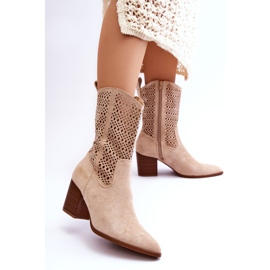 FB1 Women's Tall Suede Cowboy Boots Beige Turner 2