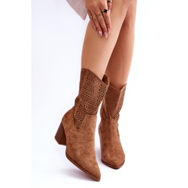 FB1 Women's Tall Suede Cowboy Boots Brown Turner beige 1