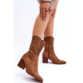 FB1 Women's Tall Suede Cowboy Boots Brown Turner beige 2