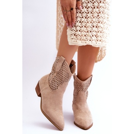 FB1 Women's Openwork Cowboy Boots Beige Reeds 1