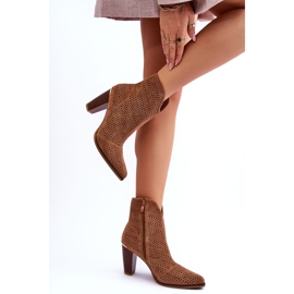 FB1 Openwork Suede Heel Boots Brown Logan 2