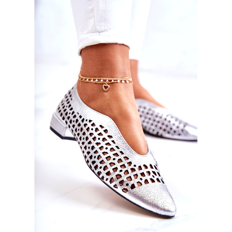 PA2 Elegant Leather Openwork Shoes Ismena silver 3