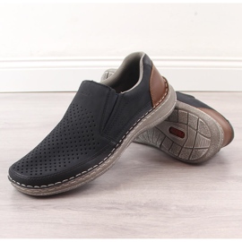 Comfortable men's navy blue openwork slip-on shoes Rieker 03079-14 2