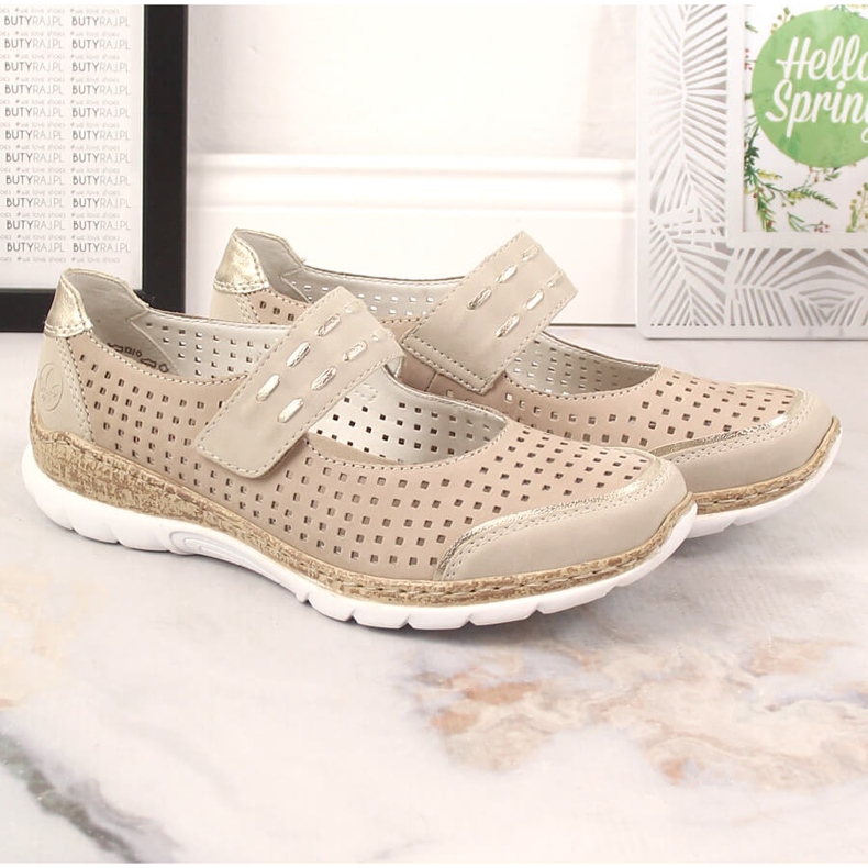 Women's summer leather shoes with velcro beige Rieker N4257-60 2
