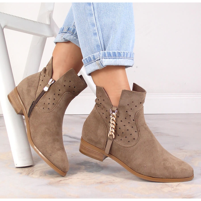 Women's dark beige openwork suede boots Vinceza 10885 1