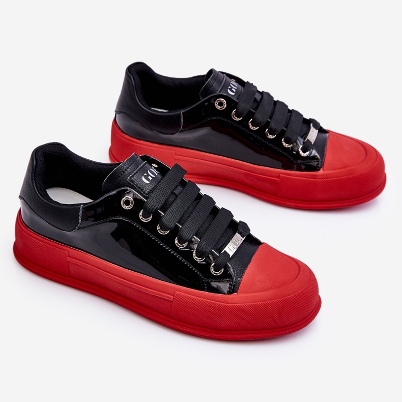 Women's Lacquered Platform Sneakers GOE LL2N4021 Black-Red 1