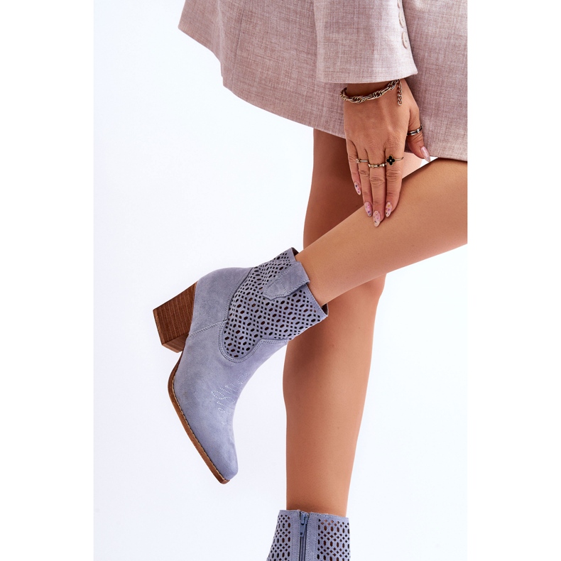 FB1 Women's Suede Cowboy Boots Light Blue Norvella 2