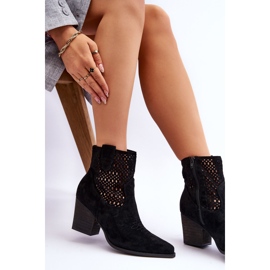 Women's Suede Cowboy Boots On Heel Black Norvella 5