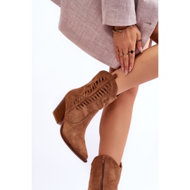 FB1 Women's Suede Cowboy Boots Zipper Brown Lanna 2