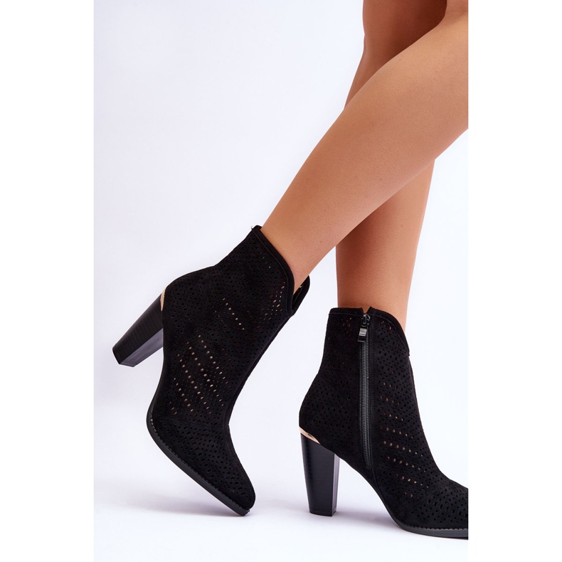 Openwork Suede Heel Boots Black Logan 2