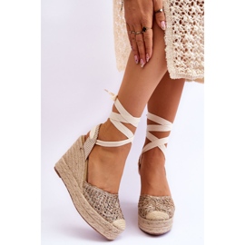 Lace Up Women's Wedge Sandals Beige Josephine brown 1