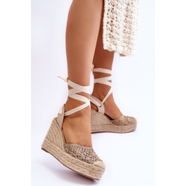 Lace Up Women's Wedge Sandals Beige Josephine brown 2