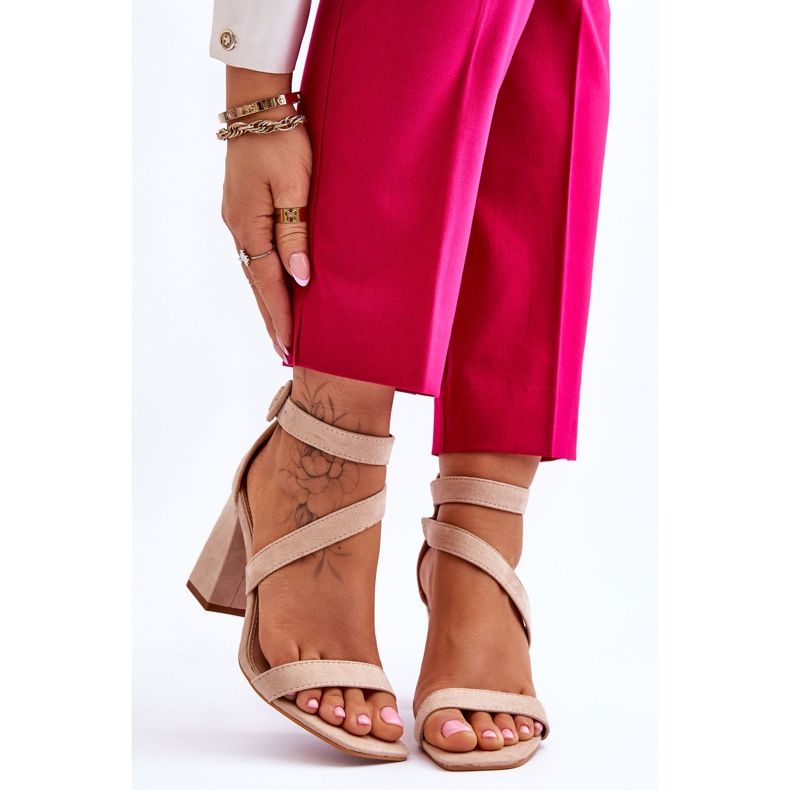 Women's Suede High Heel Sandals Beige Lanes brown 1