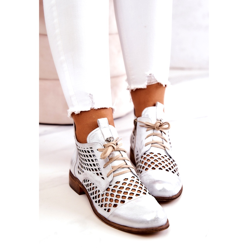 Leather Openwork Boots Nicole 2704/005 White and Silver 4