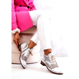 Leather Openwork Boots Nicole 2704/005 White and Silver 3
