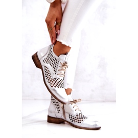 Leather Openwork Boots Nicole 2704/005 White and Silver 2