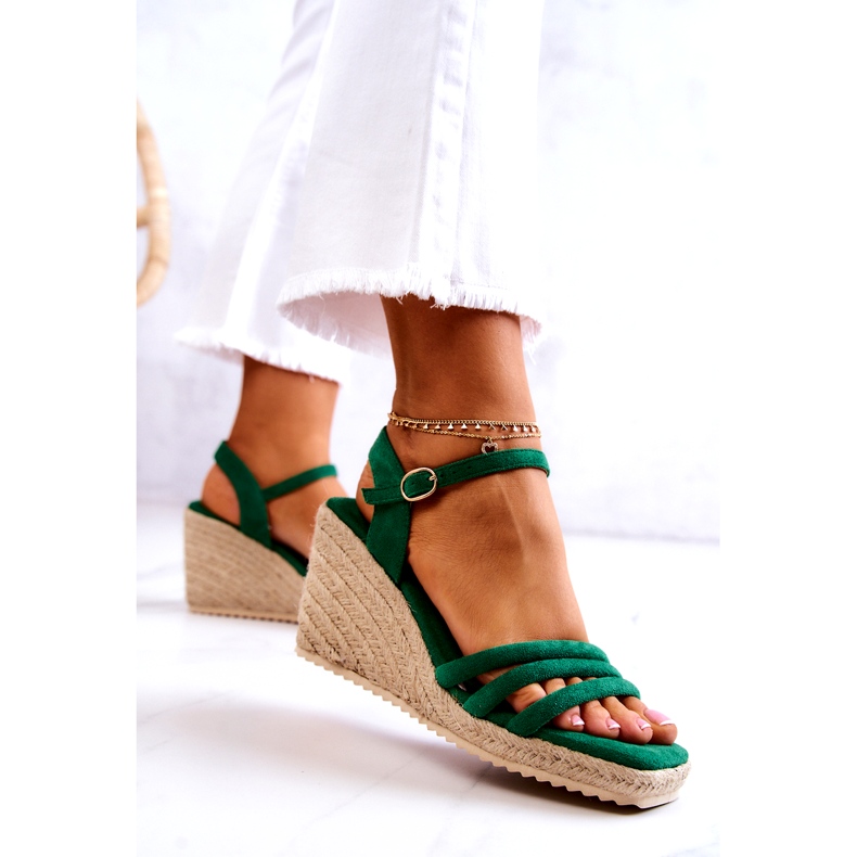 FJ1 Suede Green Louisiana Wedge Sandals 1