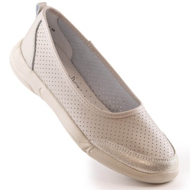 Women's openwork beige leather ballerinas Jezzi 3621 1