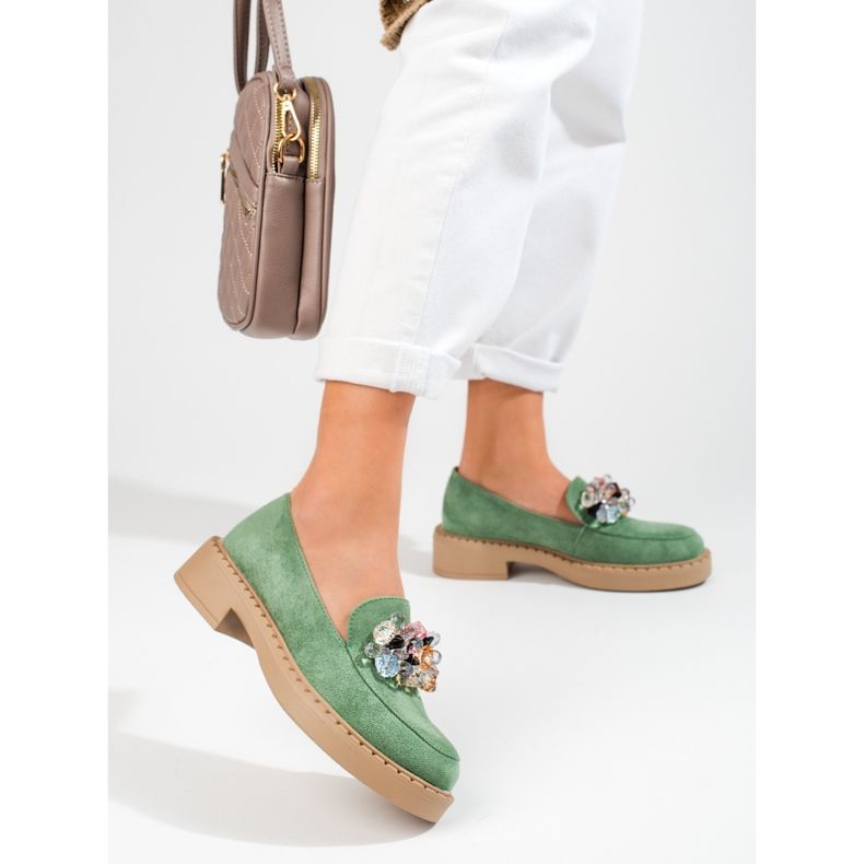 W. Potocki Women's suede moccasins Potocki green 2