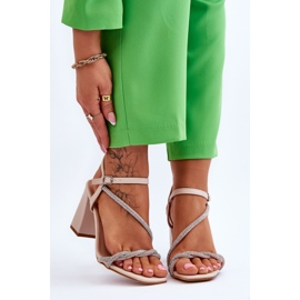 Leather Sandals With Rhinestones Beige Heels Carlotta brown 1