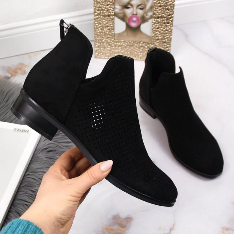 Women's openwork black suede boots W Vinceza 1