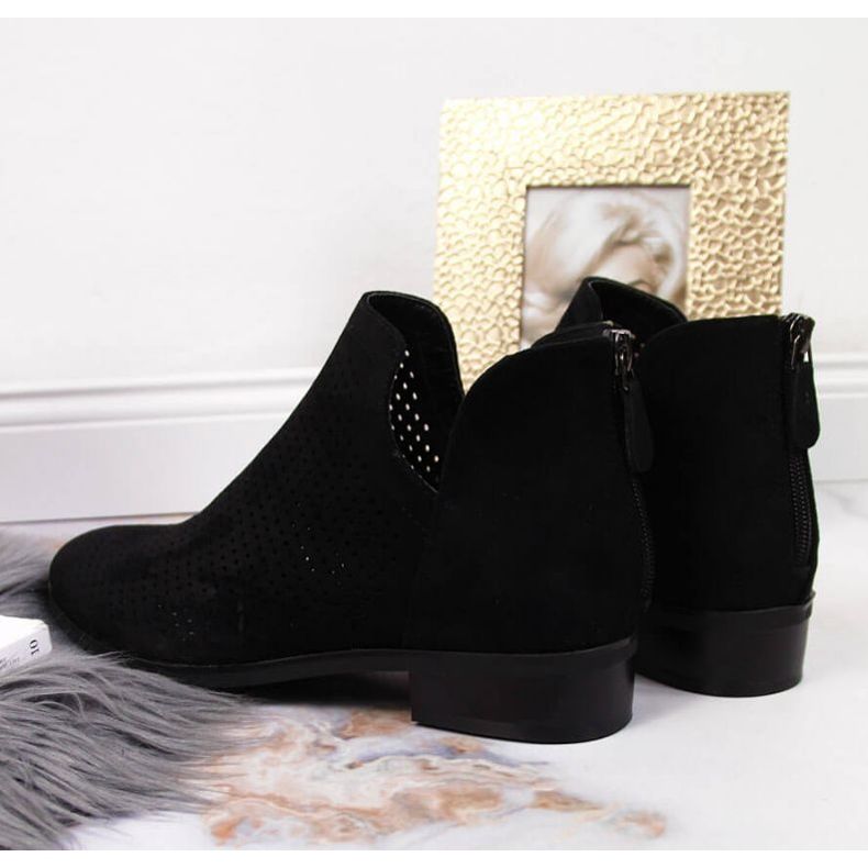 Women's openwork black suede boots W Vinceza 2