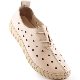 Leather comfortable women's openwork beige shoes Artiker 48C0568 1