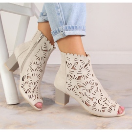 M. DASZYŃSKI Women's spring openwork peep toe boots beige M.Daszyński MR1954-10 1