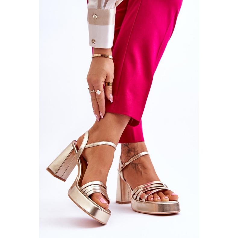 FB2 Women's Leather Heels And Platform Sandals Gold Verda golden 2