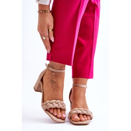 FB2 Suede High Heel Sandals With Decorative Beige Azela Braids brown 1