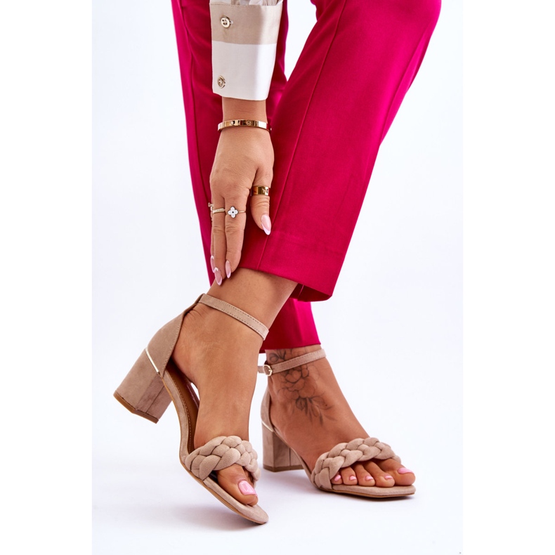 FB2 Suede High Heel Sandals With Decorative Beige Azela Braids brown 2