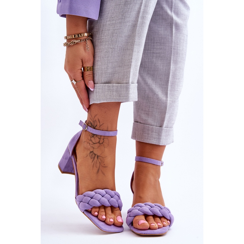 Suede High Heel Sandals With Decorative Braid, Purple Azela 1