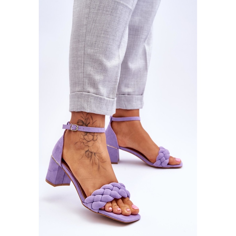 Suede High Heel Sandals With Decorative Braid, Purple Azela 2