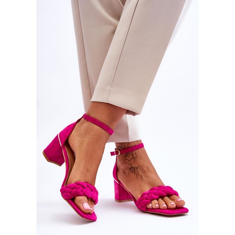 FB2 Suede High Heel Sandals With Decorative Fuchsia Azela Braids pink 2