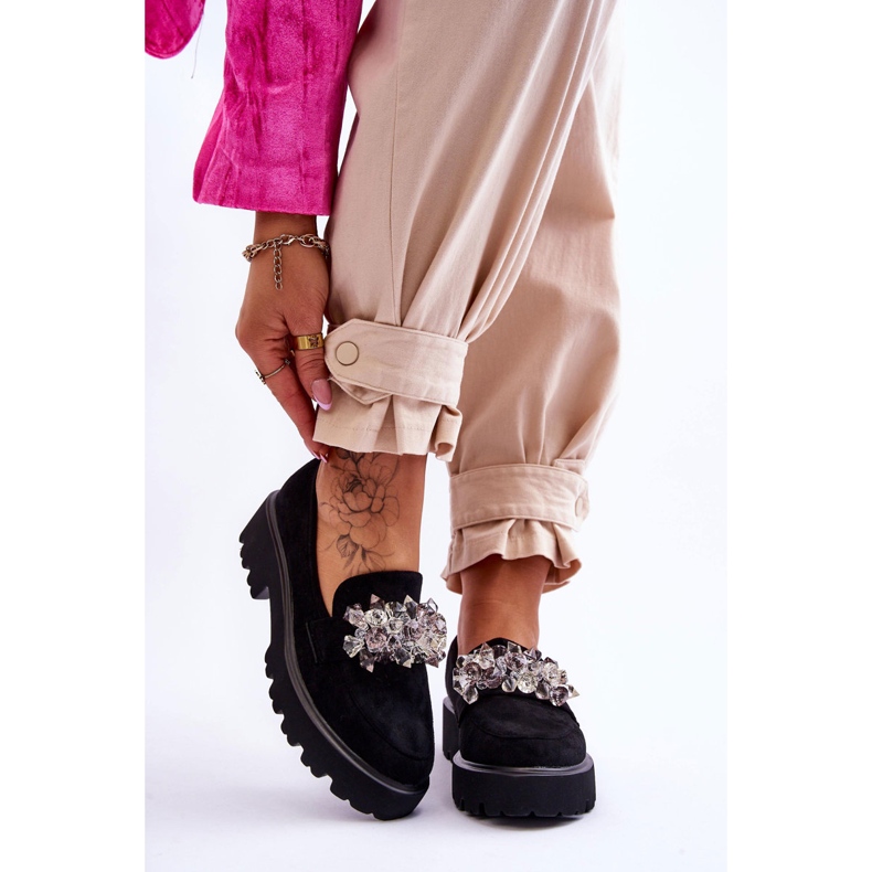 FB2 Women's Embellished Platform Loafers Black Brenda 1