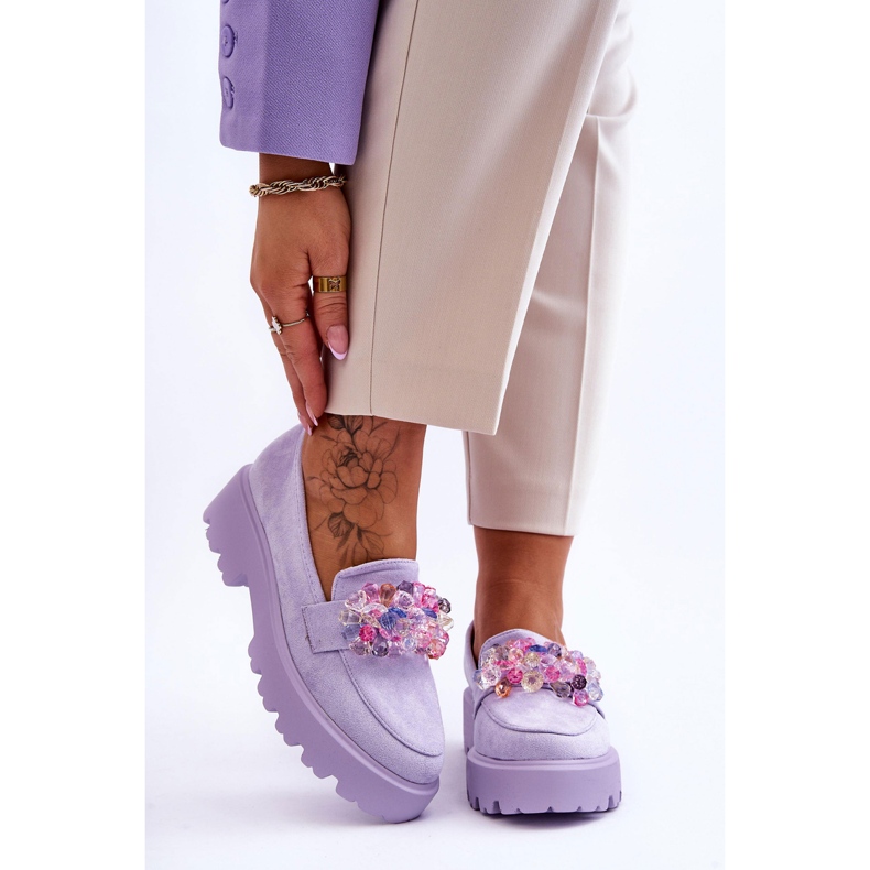 FB2 Women's Platform Loafers With Embellishments Purple Brenda 1